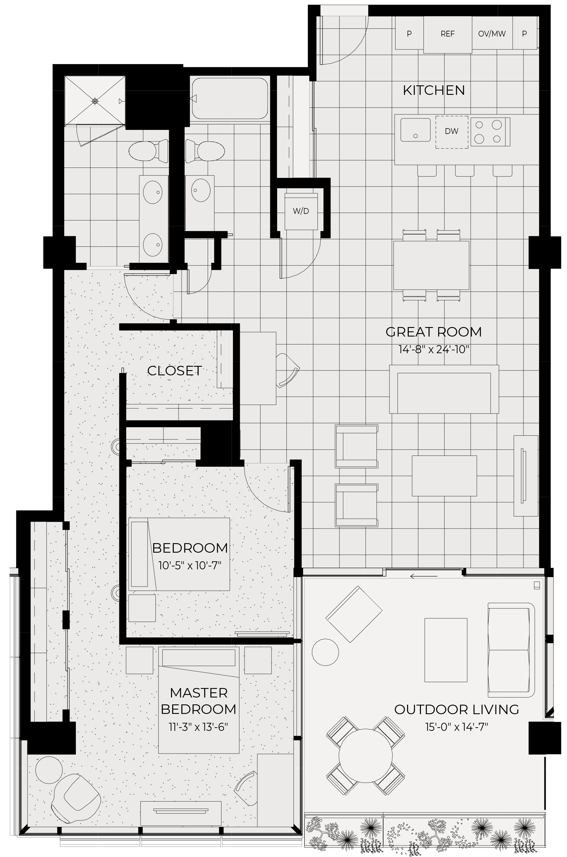 Floor plan for 2 beds, 2 baths, 1299 sqft